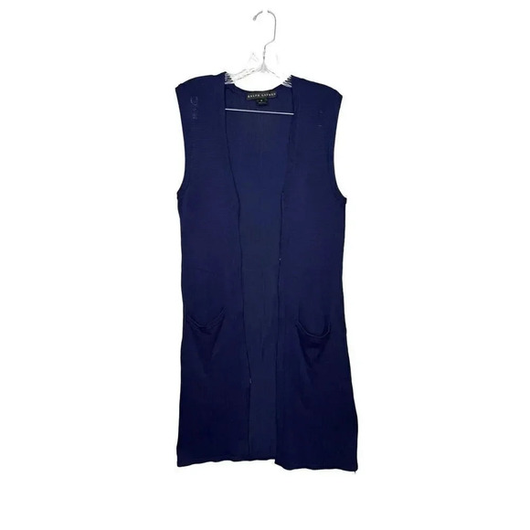 Ralph Lauren Black Label Duster Long Vest Sweater Open Medium Blue Pockets Knit - Picture 1 of 7